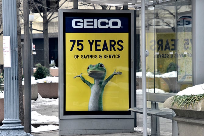 Geico 75 Years of Service Bus Ad