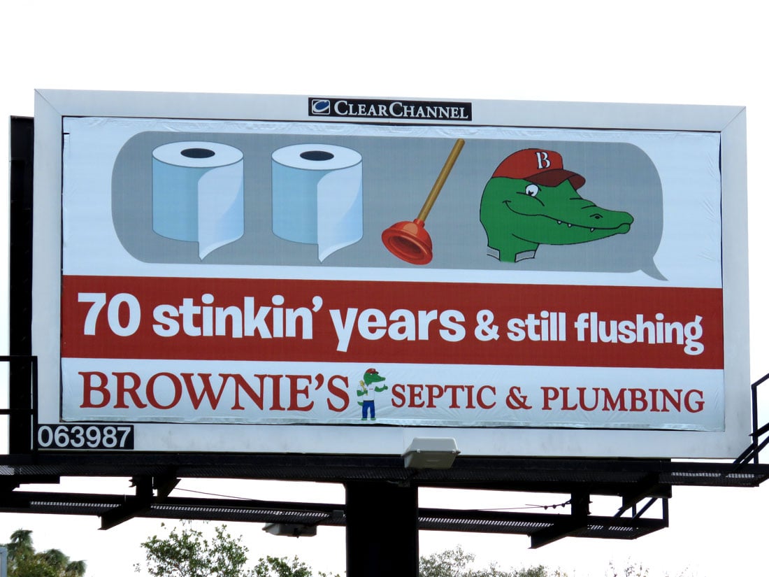Brownie's Septic Plumbing 70 Year Anniversary Billboard