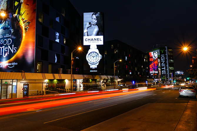 Chanel Sunset Blvd Billboard at Night